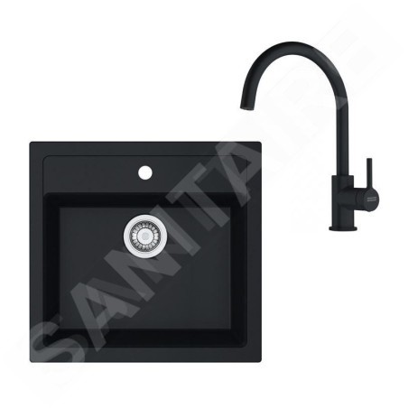 Franke Colonnes - Set de cuisine T122Č,évier en tectonite SID 610 + robinet FN 6018.901, noir / noir mat 143.0687.310