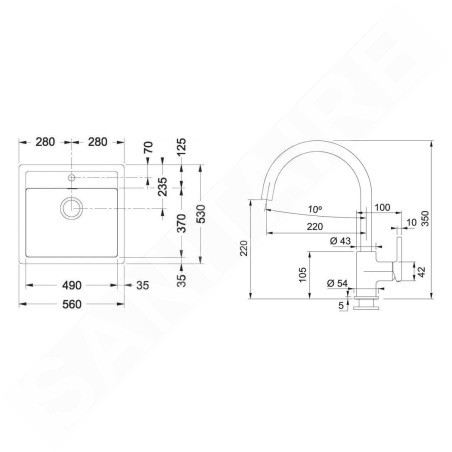 Franke Colonnes - Set de cuisine T122Č,évier en tectonite SID 610 + robinet FN 6018.901, noir / noir mat 143.0687.310