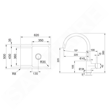 Franke Colonnes - Set de cuisine T118Č, évier en tectonite OID 611-62 + robinet FP 6018.901, noir / noir mat 143.0687.311
