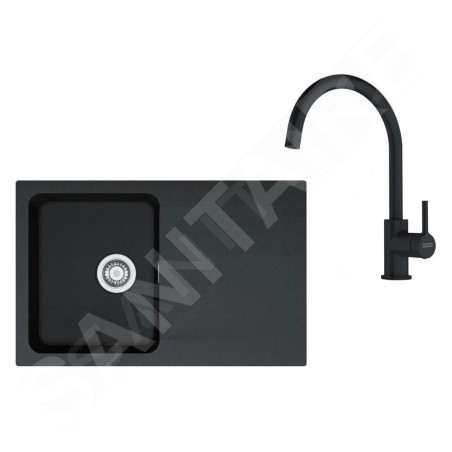 Franke Colonnes - Set de cuisine T119Č, évier en tectonite OID 611-78 + robinet FP 6018.901, noir / noir mat 143.0687.312