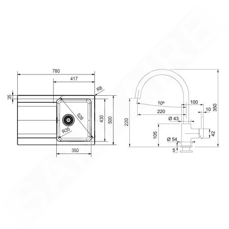 Franke Colonnes - Set de cuisine T119Č, évier en tectonite OID 611-78 + robinet FP 6018.901, noir / noir mat 143.0687.312