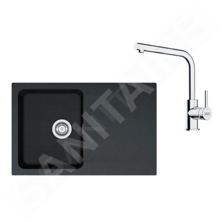 Franke Colonnes - Set de cuisine T111Č, évier en tectonite OID 611-78  + robinet FN 3230.031, noir / chrome 143.0687.313