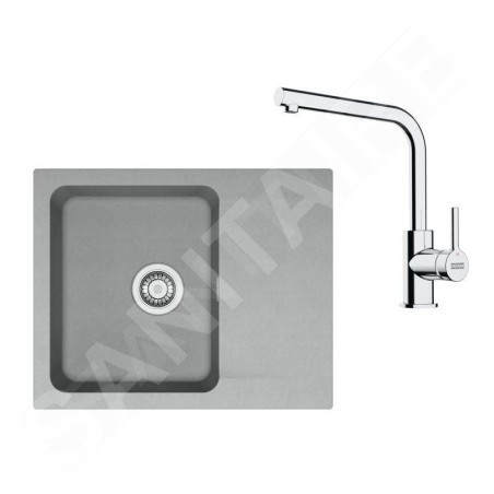 Franke Colonnes - Set de cuisine T110Š, évier en tectonite OID 611-62 + robinet FN 3230.031, gris / chrome 143.0687.318