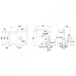 Franke Colonnes - Set de cuisine T110Š, évier en tectonite OID 611-62 + robinet FN 3230.031, gris / chrome 143.0687.318