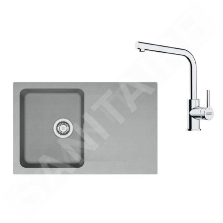 Franke Colonnes - Set de cuisine T111Š, évier en tectonite OID 611-78 + robinet FN 3230.031, gris / chrome 143.0687.320