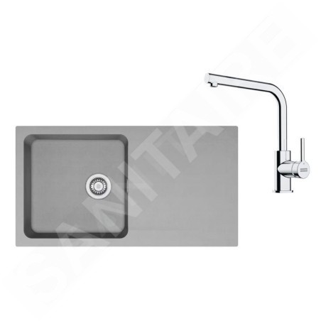 Franke Colonnes - Set de cuisine T112Š, évier en tectonite OID 611 + robinet FN 3230.031, gris / chrome 143.0687.322