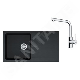 Franke Colonnes - Set de cuisine T112Č, évier en tectonite OID 611+ robinet FN 3230.031, noir / chrome 143.0687.323