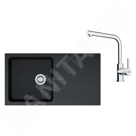 Franke Colonnes - Set de cuisine T112Č, évier en tectonite OID 611+ robinet FN 3230.031, noir / chrome 143.0687.323