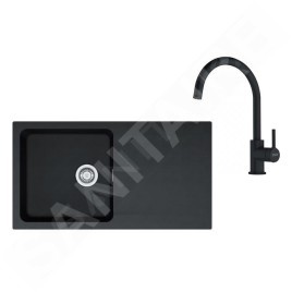 Franke Colonnes - Set de cuisine T120Č, évier en tectonite OID 611 + robinet FP 6018.901, noir / noir mat 143.0687.326
