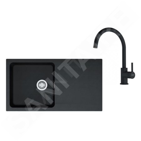 Franke Colonnes - Set de cuisine T120Č, évier en tectonite OID 611 + robinet FP 6018.901, noir / noir mat 143.0687.326