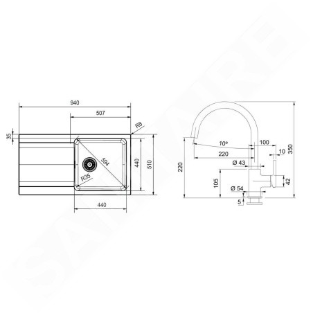 Franke Colonnes - Set de cuisine T120Č, évier en tectonite OID 611 + robinet FP 6018.901, noir / noir mat 143.0687.326