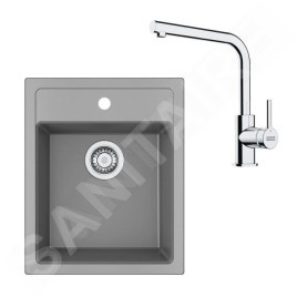 Franke Colonnes - Set de cuisine T113Š, évier en tectonite SID 610-40 + robinet FN 3230.031, gris / chrome 143.0687.333