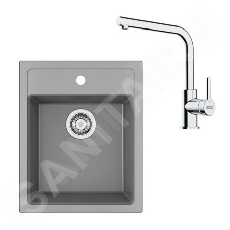 Franke Colonnes - Set de cuisine T113Š, évier en tectonite SID 610-40 + robinet FN 3230.031, gris / chrome 143.0687.333
