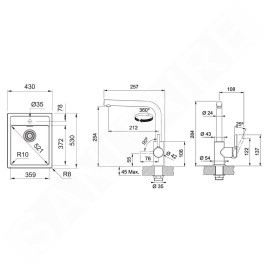 Franke Colonnes - Set de cuisine T113Š, évier en tectonite SID 610-40 + robinet FN 3230.031, gris / chrome 143.0687.333