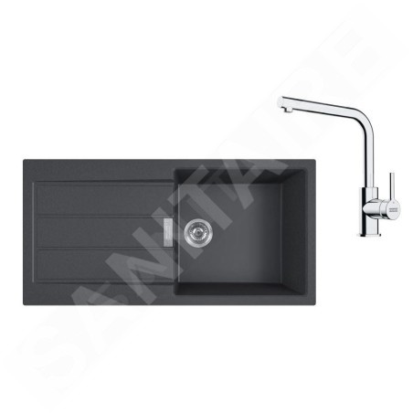 Franke Colonnes - Set de cuisine T117Č, évier en tectonite S2D 611-100 et robinet FN 3230.031, noir/chrome 143.0687.342