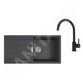 Franke Colonnes - Set de cuisine T125Č,évier en tectonite SID 611-100 + robinet FN 6018.901, noir / noir mat 143.0687.344