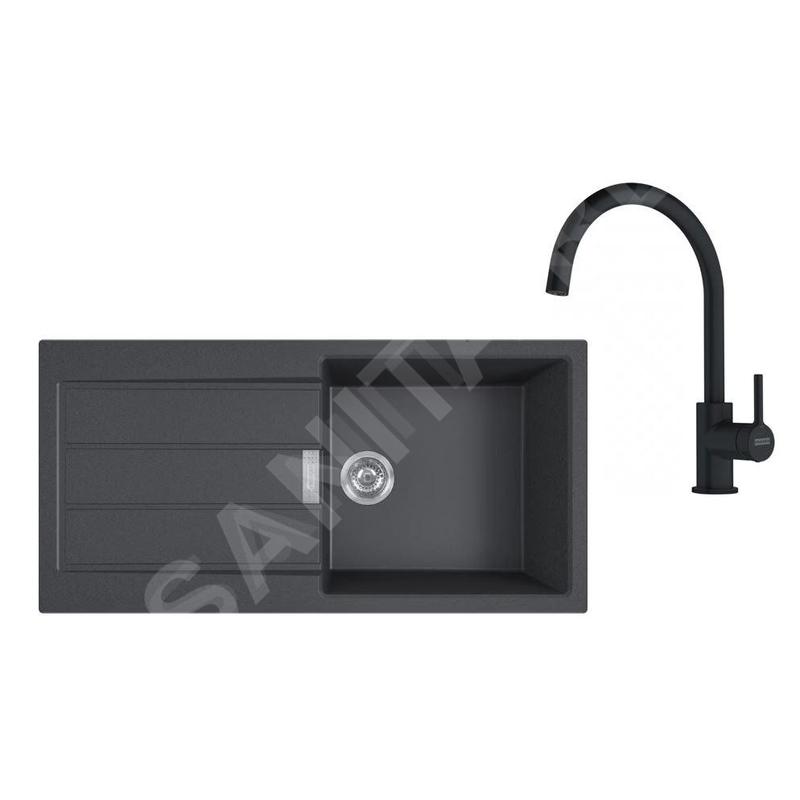 Franke Colonnes - Set de cuisine T125Č,évier en tectonite SID 611-100 + robinet FN 6018.901, noir / noir mat 143.0687.344 Franke Colonnes - Set de cuisine T125Č,évier en tectonite SID 611-100 + robinet FN 6018.901, noir / noir mat 143.0687.344