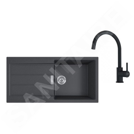 Franke Colonnes - Set de cuisine T125Č,évier en tectonite SID 611-100 + robinet FN 6018.901, noir / noir mat 143.0687.344