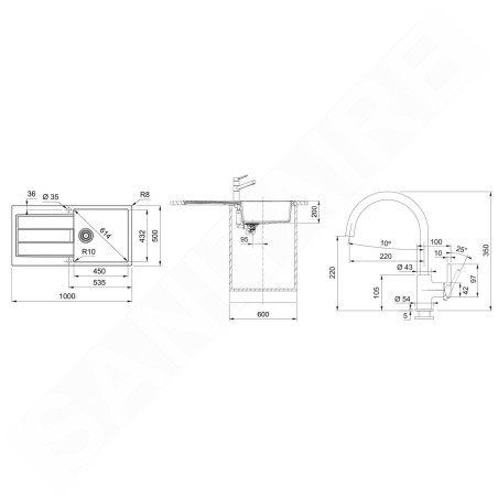 Franke Colonnes - Set de cuisine T125Č,évier en tectonite SID 611-100 + robinet FN 6018.901, noir / noir mat 143.0687.344