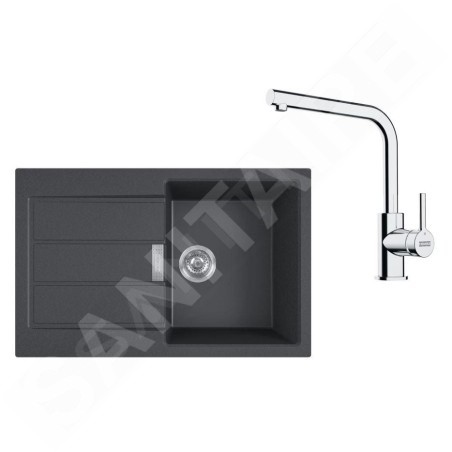 Franke Colonnes - Set de cuisine T115Č, évier en tectonite S2D 611-78 et robinet FN 3230.031, noir / chrome 143.0687.348