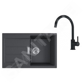 Franke Colonnes - Set de cuisine T123Č,évier en tectonite SID 611-78 + robinet FN 6018.901, noir / noir mat 143.0687.352