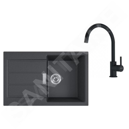 Franke Colonnes - Set de cuisine T123Č,évier en tectonite SID 611-78 + robinet FN 6018.901, noir / noir mat 143.0687.352