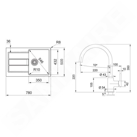 Franke Colonnes - Set de cuisine T123Č,évier en tectonite SID 611-78 + robinet FN 6018.901, noir / noir mat 143.0687.352