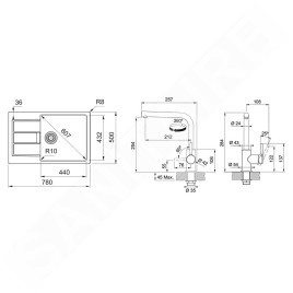 Franke Colonnes - Set de cuisine T116Š, évier en tectonite S2D 611-78 XL et robinet FP 3230.031, gris/chrome 143.0687.354