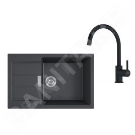 Franke Colonnes - Set de cuisine T124Č, évier en tectonite S2D 611-78 XL et robinet FP 6018.901, noir / noir mat 143.0687.357