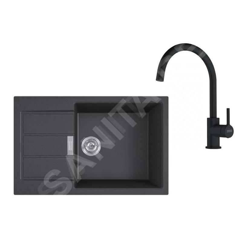 Franke Colonnes - Set de cuisine T124Č, évier en tectonite S2D 611-78 XL et robinet FP 6018.901, noir / noir mat 143.0687.357 Franke Colonnes - Set de cuisine T124Č, évier en tectonite S2D 611-78 XL et robinet FP 6018.901, noir / noir mat 143.0687.357