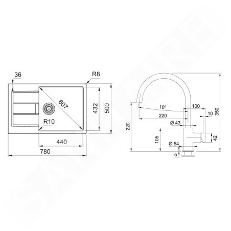 Franke Colonnes - Set de cuisine T124Č, évier en tectonite S2D 611-78 XL et robinet FP 6018.901, noir / noir mat 143.0687.357