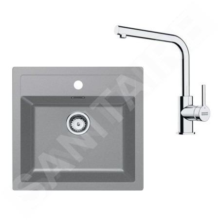 Franke Colonnes - Set de cuisine T114Š, évier en tectonite SID 610 et robinet FN 3230.031, gris / chrome 143.0687.360