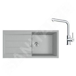 Franke Colonnes - Set de cuisine T117Š, évier en tectonite S2D 611-100 et robinet FP 3230.031, gris/chrome 143.0687.362