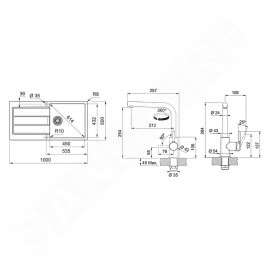 Franke Colonnes - Set de cuisine T117Š, évier en tectonite S2D 611-100 et robinet FP 3230.031, gris/chrome 143.0687.362