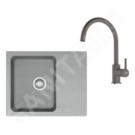 Franke Colonnes - Set de cuisine T118Š, évier en tectonite OID 611-62 + robinet FN 6018.084, gris / gris pierre 143.0687.373