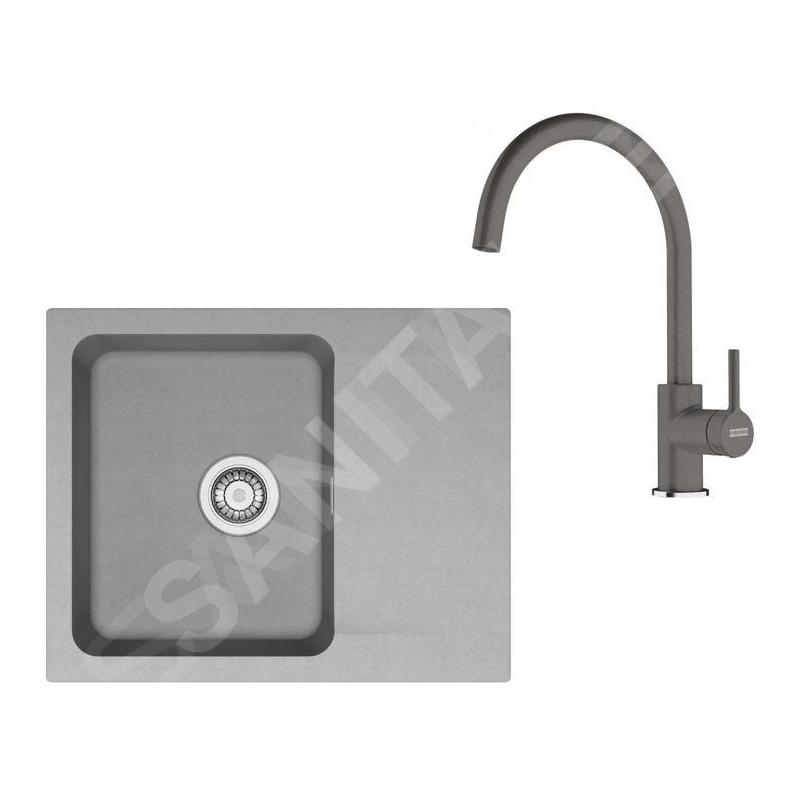 Franke Colonnes - Set de cuisine T118Š, évier en tectonite OID 611-62 + robinet FN 6018.084, gris / gris pierre 143.0687.373 Franke Colonnes - Set de cuisine T118Š, évier en tectonite OID 611-62 + robinet FN 6018.084, gris / gris pierre 143.0687.373
