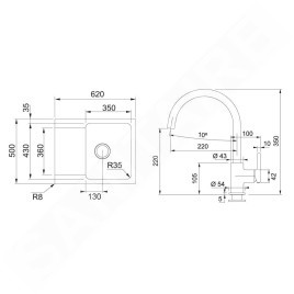 Franke Colonnes - Set de cuisine T118Š, évier en tectonite OID 611-62 + robinet FN 6018.084, gris / gris pierre 143.0687.373