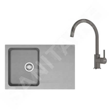 Franke Colonnes - Set de cuisine T119Š, évier en tectonite OID 611-78 + robinet FN 6018.084, gris / gris pierre 143.0687.376