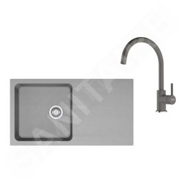 Franke Colonnes - Set de cuisine T120Š, évier en tectonite OID 611+ robinet FN 6018.084, gris /  gris pierre 143.0687.379
