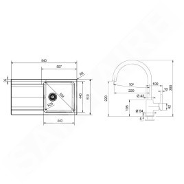 Franke Colonnes - Set de cuisine T120Š, évier en tectonite OID 611+ robinet FN 6018.084, gris /  gris pierre 143.0687.379
