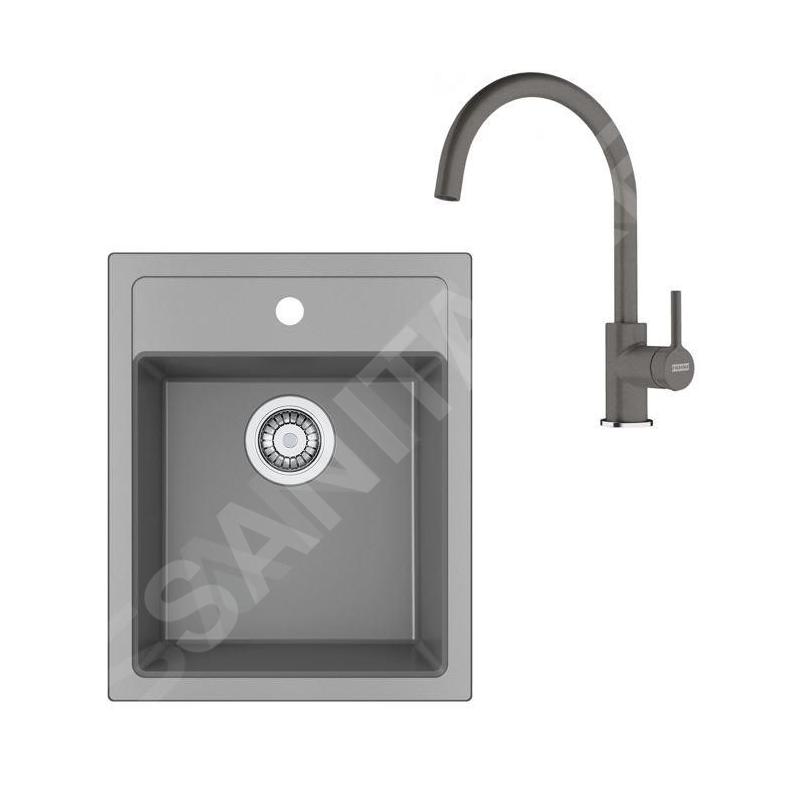 Franke Colonnes - Set de cuisine T121Š, évier en tectonite SID 610-40 + robinet FN 6018.084, gris / gris pierre 143.0687.385 Franke Colonnes - Set de cuisine T121Š, évier en tectonite SID 610-40 + robinet FN 6018.084, gris / gris pierre 143.0687.385