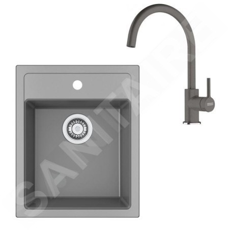Franke Colonnes - Set de cuisine T121Š, évier en tectonite SID 610-40 + robinet FN 6018.084, gris / gris pierre 143.0687.385