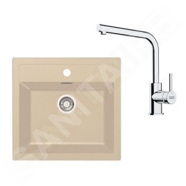 Franke Colonnes - Set de cuisine T114BE, évier en tectonite SID 610 + robinet FN 3230.031, beige / chrome 143.0687.389