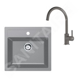 Franke Colonnes - Set de cuisine T122Š, évier en tectonite SID 610 + robinet FN 6018.901, gris / gris pierre 143.0687.391