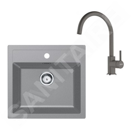 Franke Colonnes - Set de cuisine T122Š, évier en tectonite SID 610 + robinet FN 6018.901, gris / gris pierre 143.0687.391