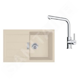 Franke Colonnes - Set de cuisine T115BE, évier en tectonite S2D 611-78 et robinet FN 3230.031, beige / chrome 143.0687.395