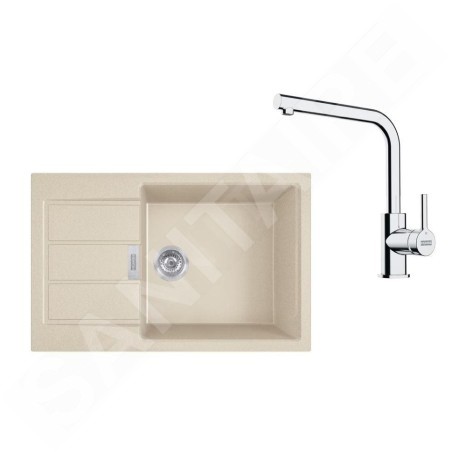 Franke Colonnes - Set de cuisine T116BE, évier en tectonite S2D 611-78 XL et robinet FN 3230.031, beige / chrome 143.0687.401