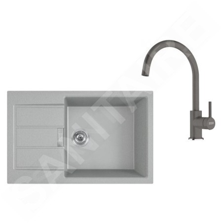 Franke Colonnes - Set de cuisine T124Š, évier en tectonite S2D 611-78 XL et robinet FP 6018.084, gris / gris pierre 143.0687.403
