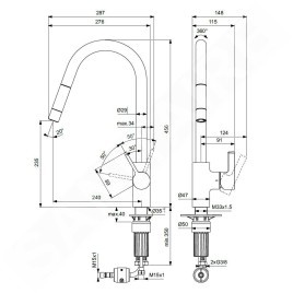 Ideal Standard Gusto - Mitigeur d'évier avec bec extractible, acier BD414GN