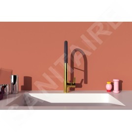 Ideal Standard Gusto - Mitigeur d´évier avec bras flexible et douchette, installation à 2 trous, or brossé/noir BD417A2